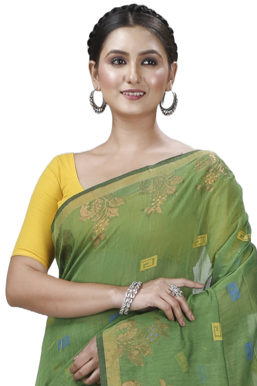 Green Blended Cotton Banu Hand Loom Saree (1285)